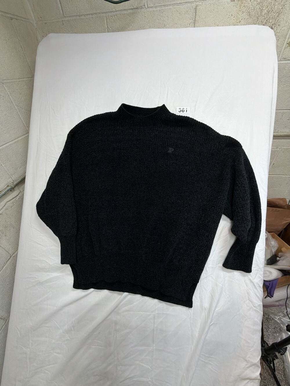 PINK Victoria's Secret Black Textured Boucle Mock Neck Pullover Sweater